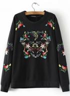 Oasap Fashion Floral Embroider Loose Fit Sweatshirt