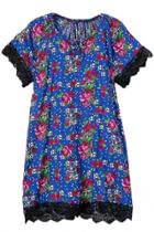 Oasap Lace Trim Floral Print A-line Dress