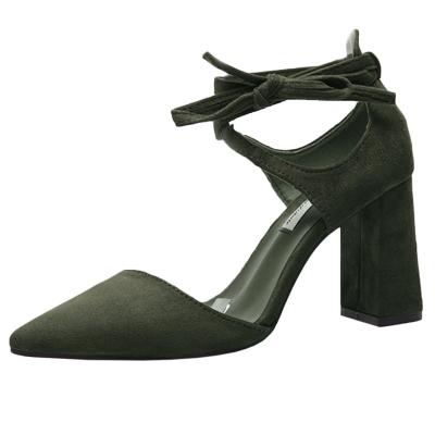 Oasap Strappy Lace-up Velour Leather Sandals