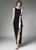 Oasap Sleeveless Color Block High Slit Maxi Dress