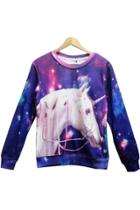 Oasap Unicorn Print Fleece Sweatshirt