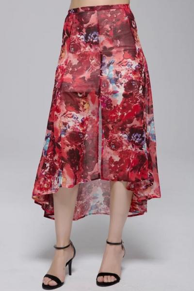 Oasap Floral Print Split High-low Skirt