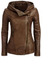 Oasap Women's Fashion Oblique Zipper Pu Leather Hooded Jacket