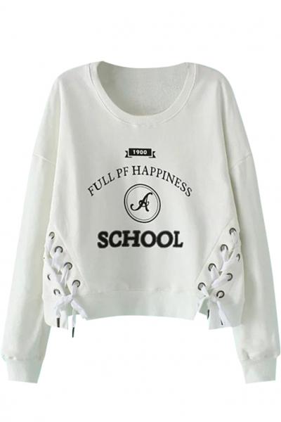 Oasap Fashion Letter Pattern Lace-up Sweatshirt