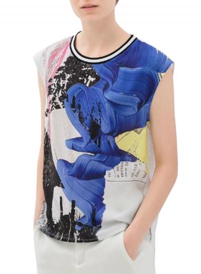 Oasap Women's Stylish Print Round Neck Sleeveless Mesh Back Top