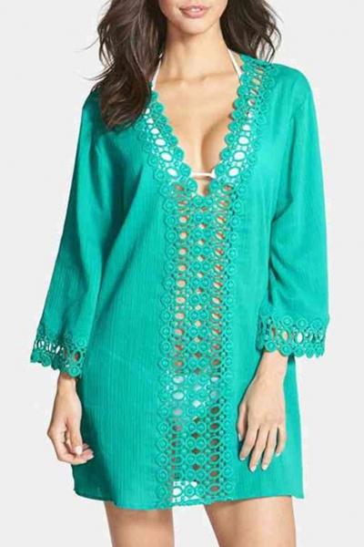 Oasap Chic Lace-paneled Hollow Out Blouse