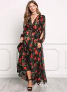 Oasap V Neck Long Sleeve Drawstring Waisted Dresses