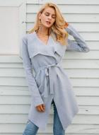 Oasap Solid Color Open Front Wide Lapel Long Sleeve Trench Coat