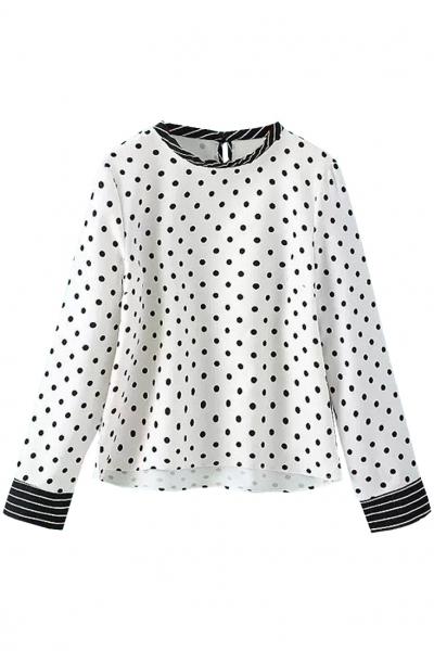 Oasap Demure Graphic Polka Dot Print White Blouse