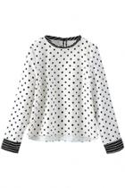Oasap Demure Graphic Polka Dot Print White Blouse
