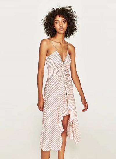 Oasap V Neck Sleeveless Striped Irregular Dress