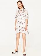 Oasap White Cute Floral Embroidery Dress