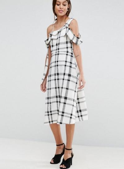 Oasap Flounce Panel Plaid Slip Dress