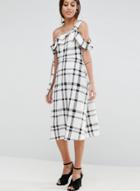 Oasap Flounce Panel Plaid Slip Dress