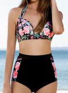 Oasap Fashion 2 Piece Floral Halter High Waist 2 Piece Swimwear