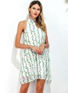 Oasap Stand Collar Sleeveless Floral Print A-line Dress