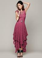Oasap Sleeveless Backless Irregular Lace Maxi Dress