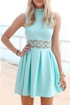 Oasap Aqua Lace Insert Mini Dress