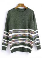 Oasap Round Neck Long Sleeve Striped Sweater