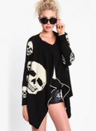 Oasap Fashion Long Sleeve Skull Printed Open Front Cardigan