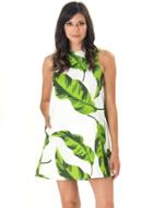 Oasap Fashion Green Leaf Printing Dress