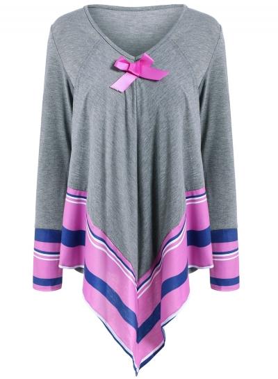 Oasap V Neck Long Sleeve Asymmetric Tops