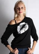 Oasap Off The Shoulder Knit Patterned Sweatshirt