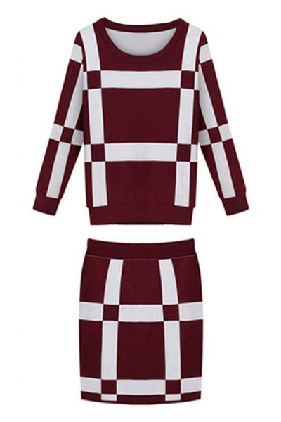Oasap Essential Geo Top Bodycon Skirt Knit Matching Sets
