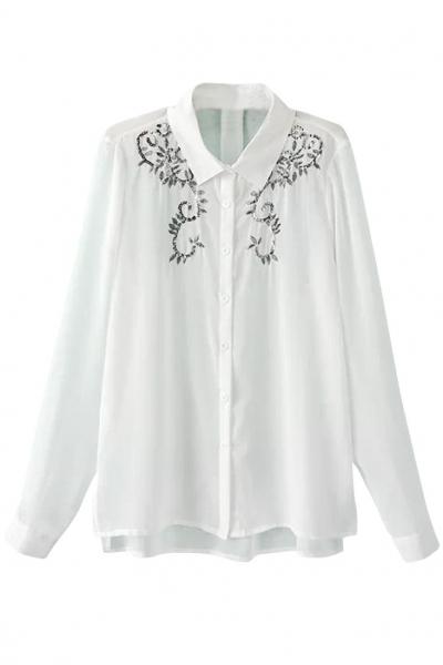 Oasap Demure Semi-sheer Sequined Chiffon Blouse