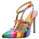 Oasap Pointed Toe Rivet Multicolored Slingback Sandals