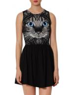 Oasap Women's Cat Print Sleeveless A-line Dress