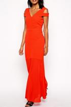 Oasap Orange-red Chiffon Hem Maxi Dress