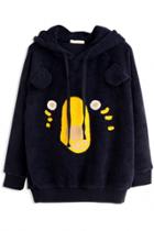 Oasap Thermal Drawstring Graphic Print Shaggy Hoodie