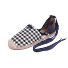 Oasap Round Toe Lace Up Flat Heels Plaid Shoes