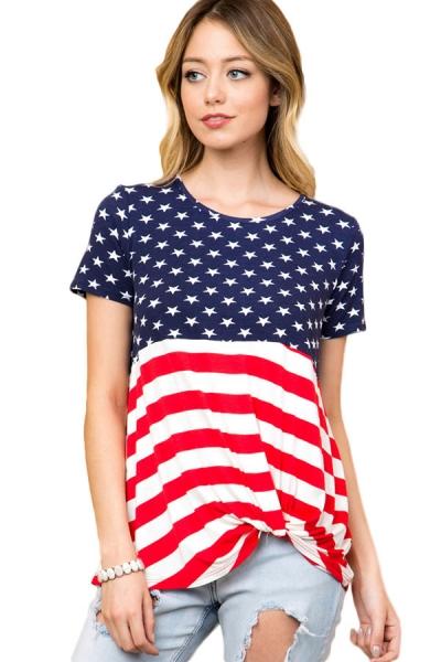 Oasap Summer The Stars And Stripes Front Knot Women T-shirt