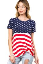Oasap Summer The Stars And Stripes Front Knot Women T-shirt
