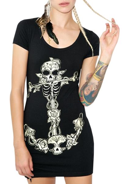Oasap Women's Skull Print Short Sleeve Bodycon Mini Dress