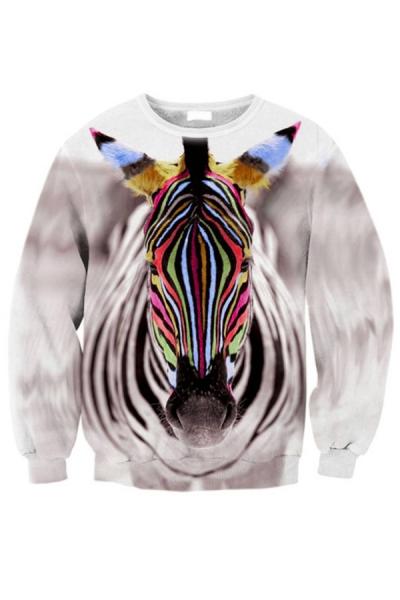 Oasap Muliticolor Zebra Print Loose Sweatshirt
