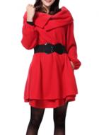 Oasap Women's Fashion Solid Color Turtleneck Wool Coat With Belted