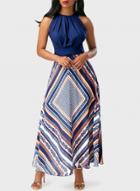 Oasap Elegant Sleeveless Geo Printed Maxi Chiffon Evening Dress