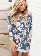 Oasap Slim Fit Floral Print Long Sleeve Bodycon Dress