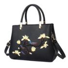 Oasap Pu Leather Floral Tote Shoulder Bag