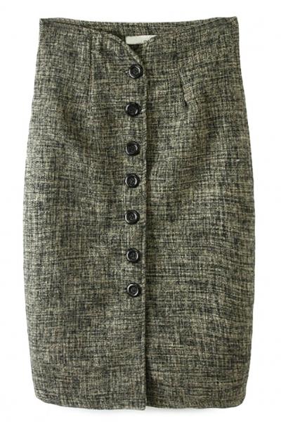 Oasap Button Placket Wool Pencil Skirt