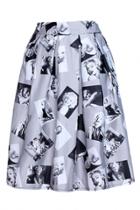 Oasap Monroe Print Pleated Swing Skirt