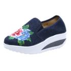 Oasap Round Toe Floral Embroidery Platform Slip-on Shoes