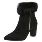 Oasap Pointed Toe Solid Color Fleece Boots