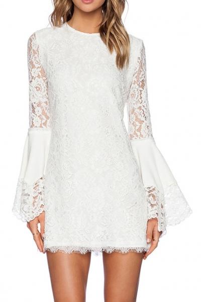 Oasap Long Sleeve White Lace Shift Dress