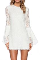 Oasap Long Sleeve White Lace Shift Dress