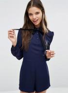 Oasap Navy Bow Lace-up Slim Jumpsuit