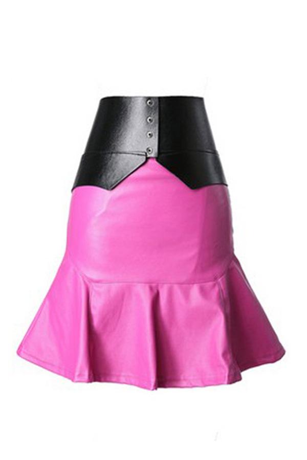 Oasap Flared Hem Pu Skirt